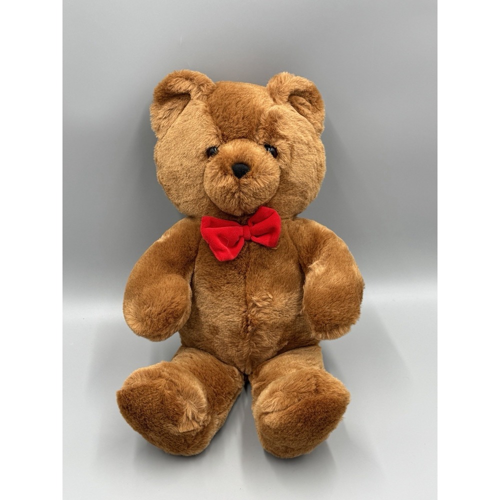 Vintage Dakin Honey Jo Brown Plush Teddy Bear with Red Bow Tie 19" Fun Farm 1986